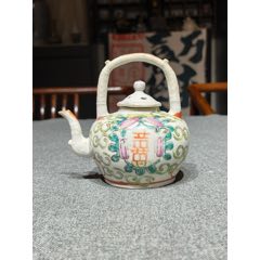 包老清代哥釉五彩刀马人物双狮耳螭龙堆塑大瓶，高35.5_旧瓷器_炳煌堂