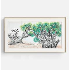 张大千（款），大幅泼墨中堂画《荷花图》国画书法古玩字画装饰挂画。纸