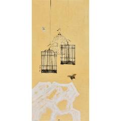 印刷】《宫本武藏枯木鸣鵙图》7212书画挂轴日本回流字画工艺画_花鸟