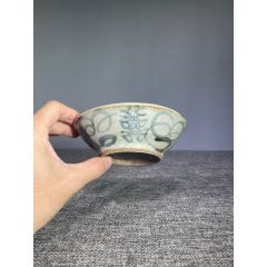 清代乾隆时期青花「山水楼阁」深腹花口盘_青花瓷_玩古怡情【7788旧书网】