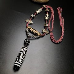 藏传带朱砂双线右折九眼超大象雄天珠78*15毫米_天珠_珠颜不改【7788红