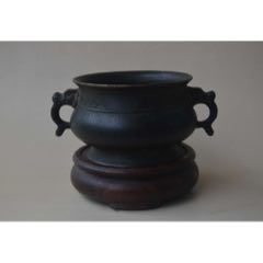 老铜香炉老宣德炉古董老铜器传世清代老紫铜风磨铜三足冲耳炉子_铜炉_