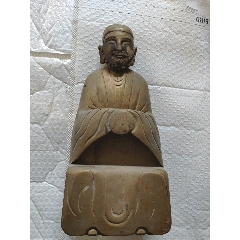 高度27厘米，被香火熏过的老樟木雕土地公财神爷神像佛像菩萨_木佛像