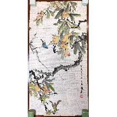 B44752号国画写意花卉虫草牡丹蝴蝶图68×45cm作者：王雪涛_花鸟国画原作