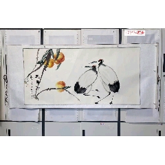 碧山，水墨花鸟画《松鹤图》国画书法手绘字画。纸本绫裱画心尺寸93*40_