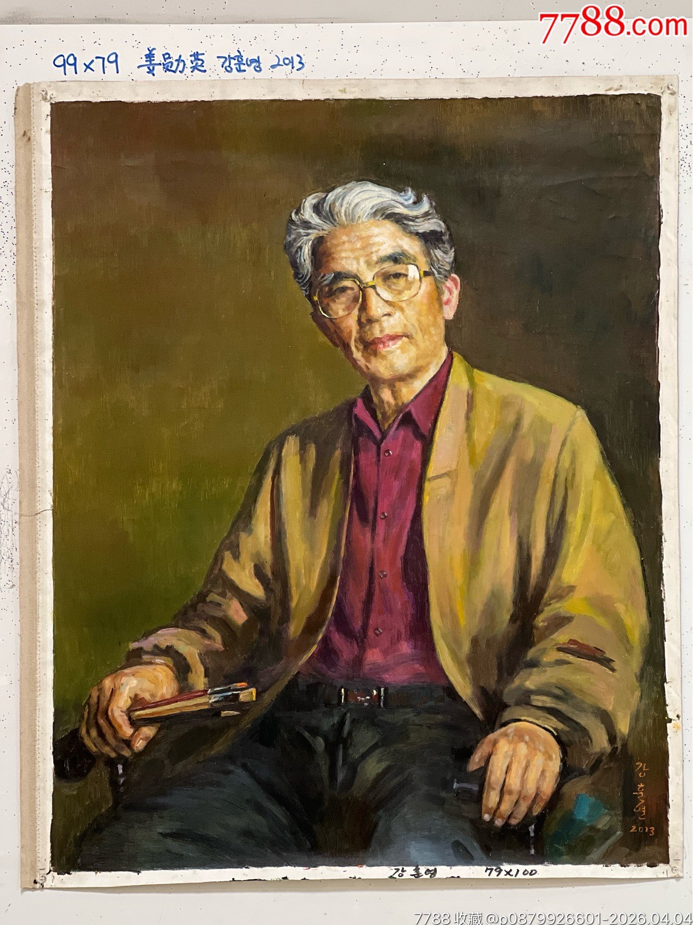 【F0号】【油彩】untitled 原画 油画 朝鲜人民艺术家姜勋英作“自画像”_油画原画_神彩朝鲜画廊【7788红宝书】