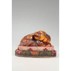 極美品 寿山石荔枝凍 八仙過海 精雕摆件約13×11×3cm370g 5895 極美品