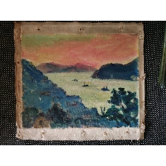 油画原画　30cm 「格子小人」 上世纪二十年代美国风景油画_油画原画_修学斋【7788旧书网】