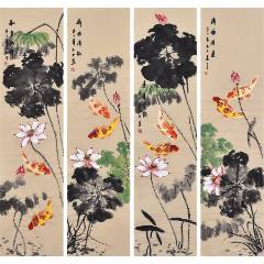 陈石舟，八十年代花卉工笔画《花光蝶影图》国画书法古玩字画装饰挂画