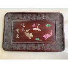 古董老黄花梨家具托盘古代老货清代海南黄花梨瘿木文盘茶盘老木器_木盘