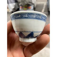 清代.成化款豆青釉青花山水人物葵口瓷盘-青花瓷-7788旧书网