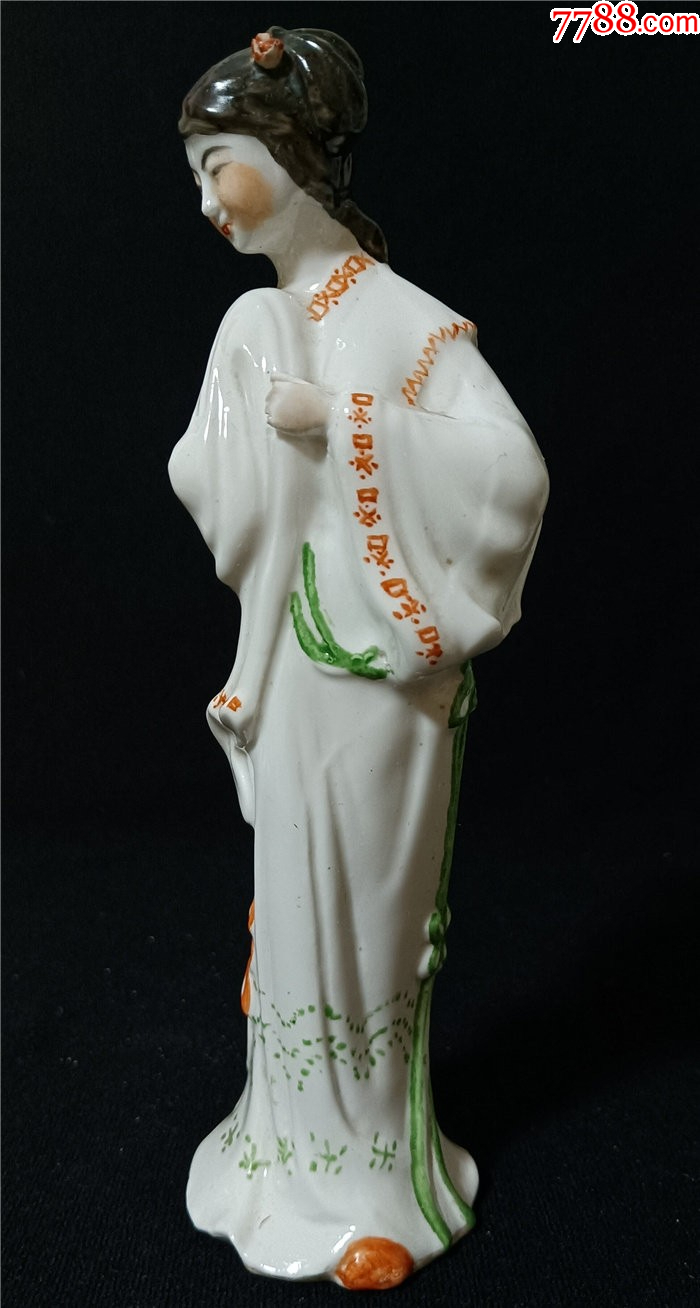 7080年代出产美术陶瓷工艺品瓷塑摆件古代仕女-单色白瓷-7788打火机收藏