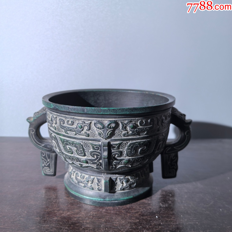 建国初仿商周饕餮纹簋式铜炉铜器香炉笔架钱币镇尺墨盒铜壶铜座_铜炉_