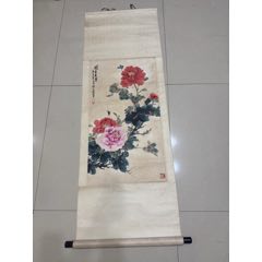 殷锦山，七十年代中堂画《双虎图》国画书法古玩字画。绢本绫裱画心尺寸