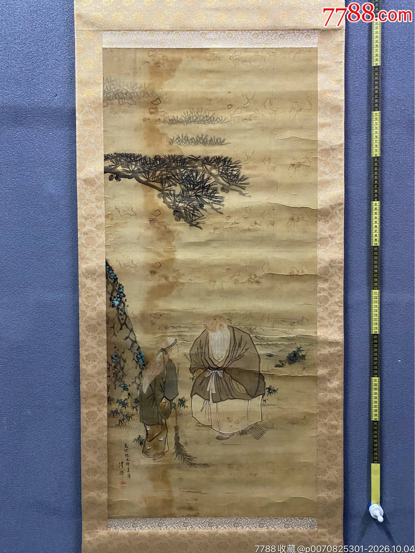 横山清晖，清代中期日式好寓意人物画中堂《高砂图》国画书法手绘字画