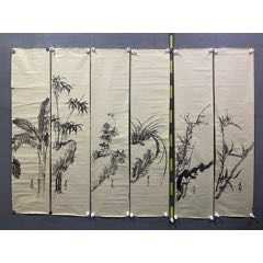 岩青，清末民国时期花鸟工笔画《松鹤图》国画书法古玩字画。绢本绫裱_