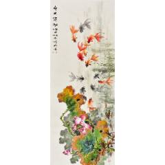 八大山人 双猫観魚図 四尺中堂 掛軸 水墨画 猫図 花鳥画 手描き 中国古美術 八大山人纸本立轴（猫戏双鱼图）_花鸟国画原作_古韵文房馆【7788旧书网】