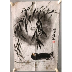 印刷】《宫本武藏枯木鸣鵙图》7212书画挂轴日本回流字画工艺画_花鸟