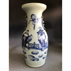 清代青花缠枝莲双喜纹兽耳瓶-青花瓷-7788旧书网