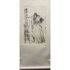 淡水，清代时期人物画中堂《钟馗像》国画书法古玩字画。纸本绫裱画心
