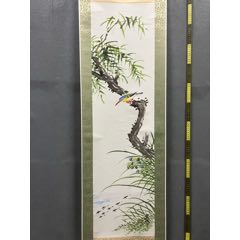 慧儿，七十年代工笔花鸟中堂《富贵万年图》国画书法古玩字画装饰挂画