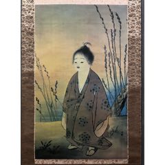 松尾芭蕉，日式俳画名品印刷复制《秋菊图》国画书法装饰挂画。纸本绫裱