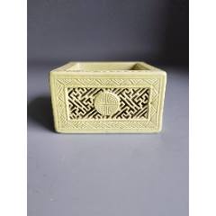 景德镇建国瓷厂黄釉堆白梅花天球瓶_黄釉瓷_怀旧时光古玩店【7788旧书网】