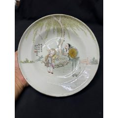 ☆ 中国美術 瓷器 浅絳彩高士紋帽筒 民国期 高山 老樹 手描文様 江西瓷