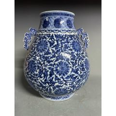 清代青花缠枝莲双喜纹兽耳瓶-青花瓷-7788旧书网