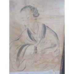 1143号卷轴国画写意人物牧童骑牛图秋风吹下红雨来45.5×69cm作者