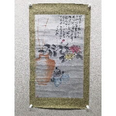 陈石舟，八十年代花卉工笔画《花光蝶影图》国画书法古玩字画装饰挂画