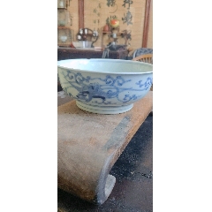 清代青花漳江门通景山水人物盖碗_青花瓷_侯马老古董【7788旧书网】