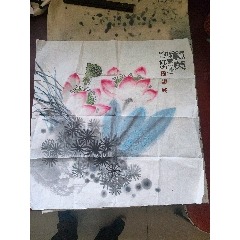 碧山，水墨花鸟画《松鹤图》国画书法手绘字画。纸本绫裱画心尺寸93*40_