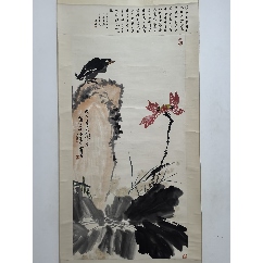 一波，九十年代大幅山水画中堂《溪径觅句图》国画书法古玩字画装饰挂画