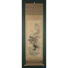 中国古美術・白雪石款・仙縁福地・四尺横幅掛軸・純手描き・文房置物・水墨画・宣紙 白石山人，民国时期《清江绿荫图》国画书法古玩字画回流装饰挂画。纸本