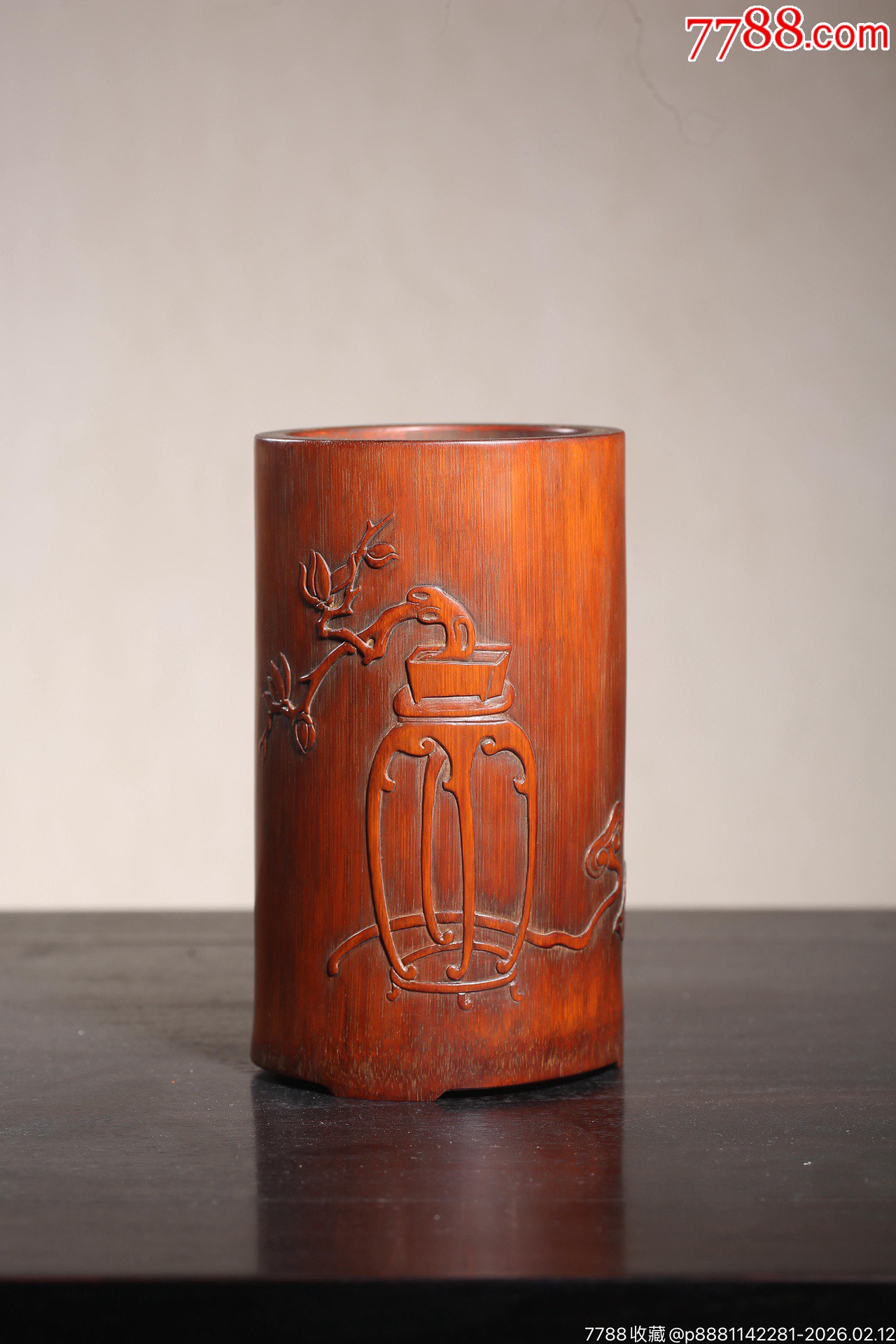 清代竹雕博古图文房笔筒尺寸：口径8.5高15-竹雕笔筒-7788青田石