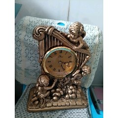 欧式复古天使竖琴座钟90年代国产树脂工艺石英钟(se111869044)