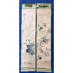 上原霞堂，设色花鸟《松鹤图》国画书法古玩字画装饰挂画。绢本绫裱_