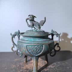 乾隆年制双兽耳三角铜香炉_铜炉_臻品汇推荐【7788旧书网】