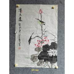 鳥 画賛 紙本掛軸 中国？ 作者不詳 次言？次公筆 印刷】《宫本武藏枯木鸣鵙图》7212书画挂轴日本回流字画工艺画_花鸟