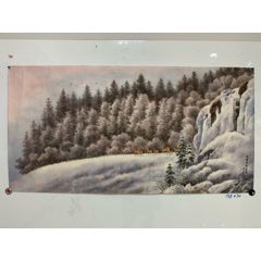 正国，七十年代设色山水画中堂《溪山归樵图》国画书法古玩字画装饰挂画