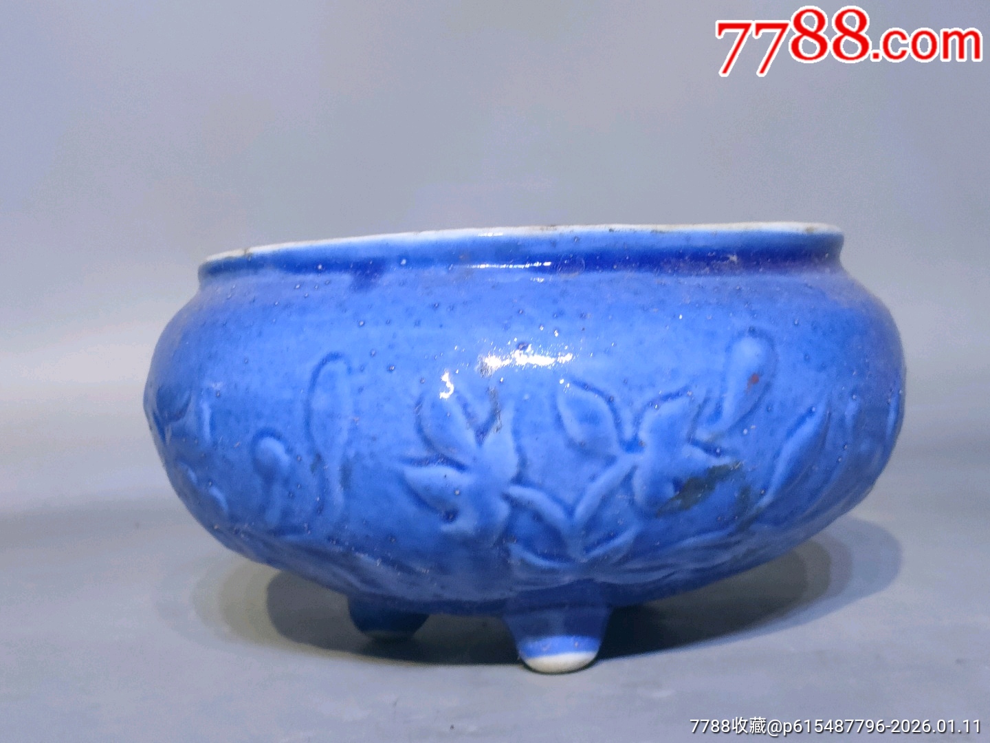清末民国霁蓝香炉有一，费-蓝釉瓷-7788游戏卡收藏