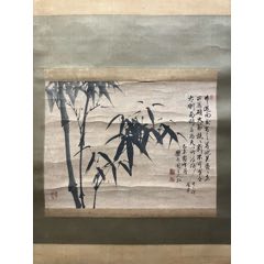 陈建台，中国台湾画家《下山虎》国画书法古玩字画装饰挂画。青花瓷轴纸