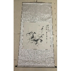 殷锦山，七十年代中堂画《双虎图》国画书法古玩字画。绢本绫裱画心尺寸