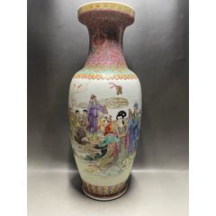 567瓷器／七八十年代景德镇手绘粉彩金地百花不落地赏瓶／摆件+全品+无