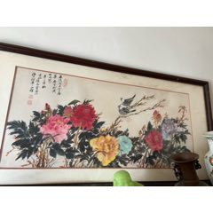张大千（款），大幅泼墨中堂画《荷花图》国画书法古玩字画装饰挂画。纸