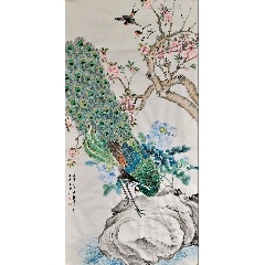 石舟，八十年代工笔花卉茶挂《玉兰蝴蝶图》国画书法古玩字画装饰挂画