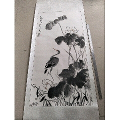 张大千（款），大幅泼墨中堂画《荷花图》国画书法古玩字画装饰挂画。纸
