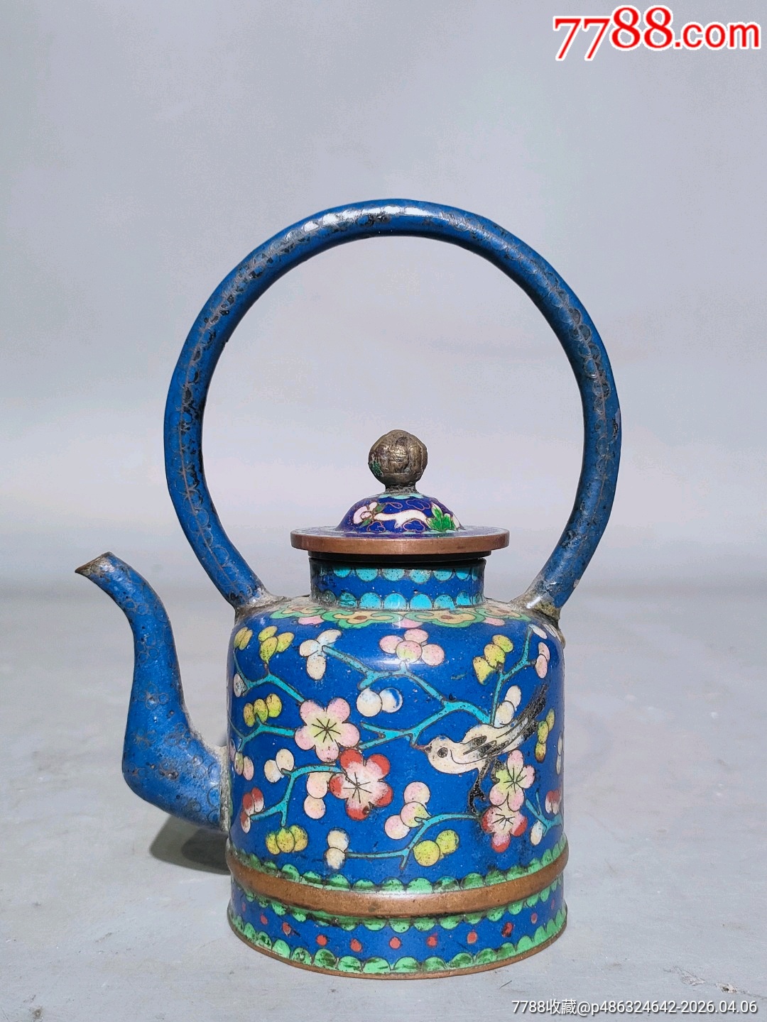 古玩老货】清代铜胎景泰蓝酒壶-景泰蓝/珐琅-7788三用机