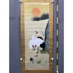 若舟，九十年代工笔画花鸟中堂《喜鹊登梅图》国画书法古玩字画装饰挂画